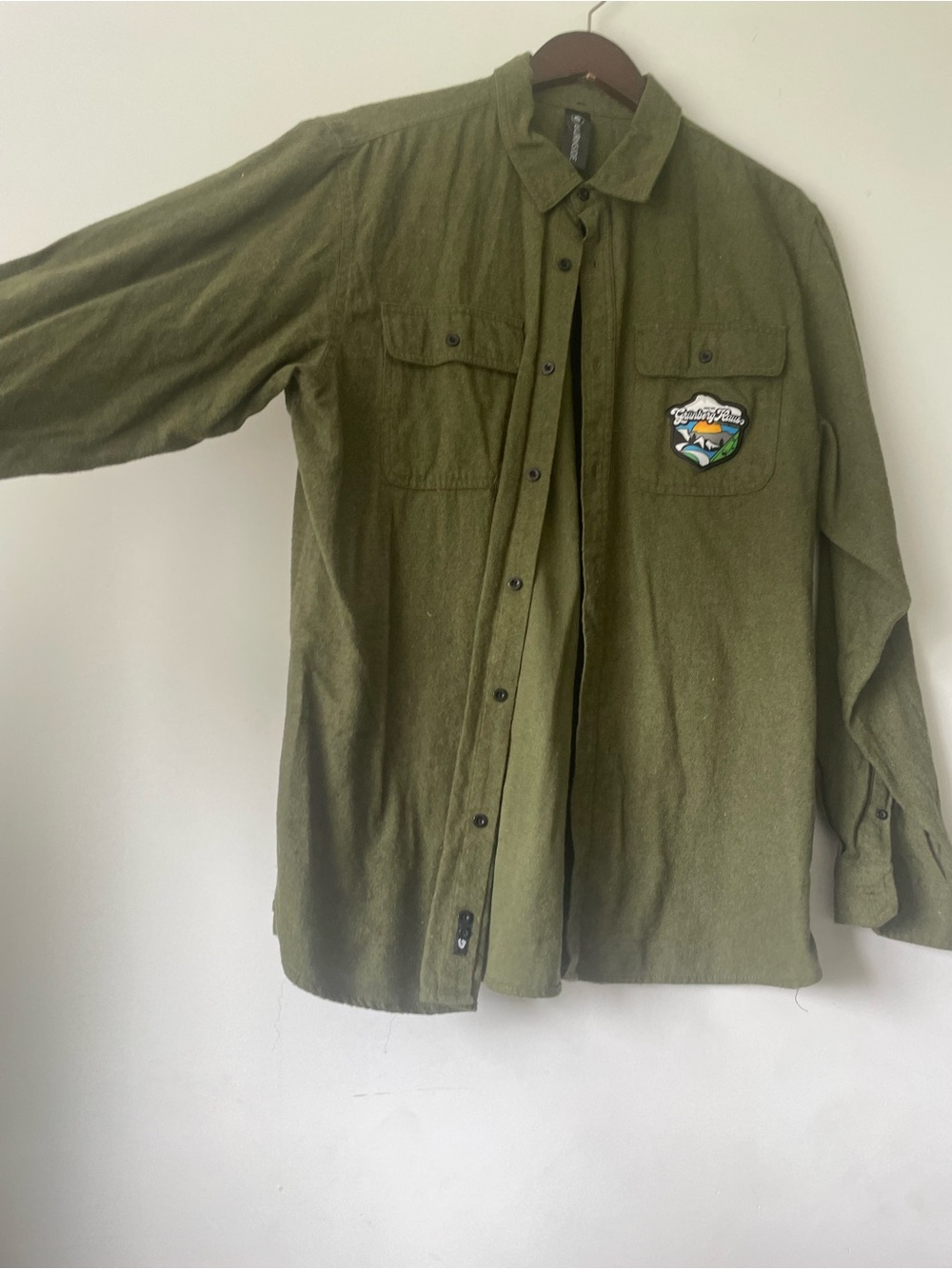 burnside Olive Green Men's Button-Down Shirt with Chest Patch